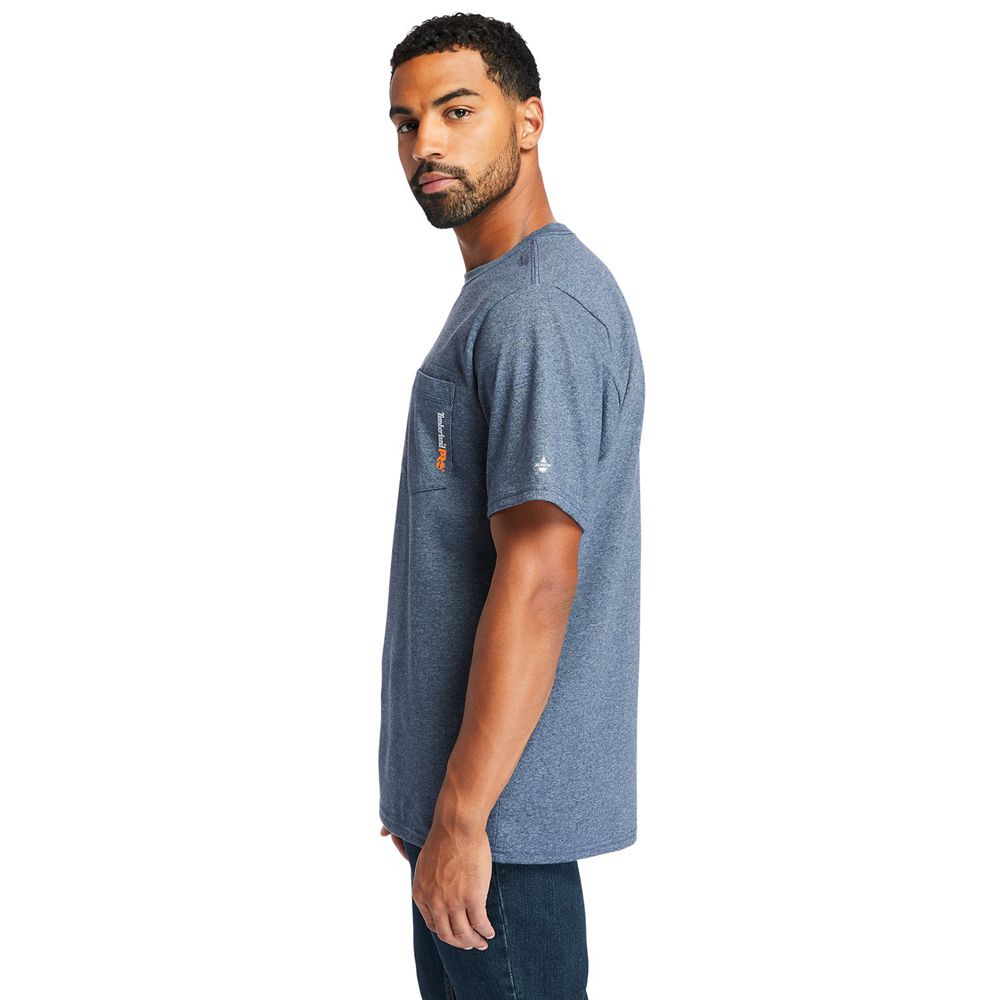 Camisetas Timberland Hombre Pro® Manga Corta Base Plate Wicking Azules - Chile QNP-526901